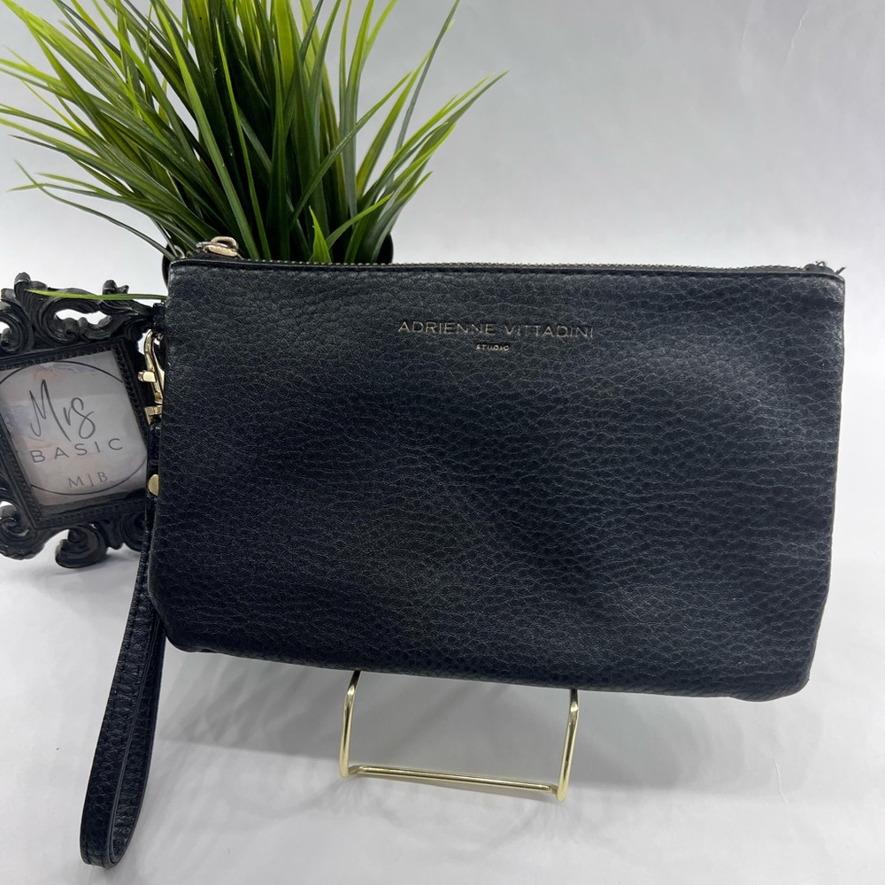 Adrienne Vittadini Black Faux Pebbled Leather Wristlet